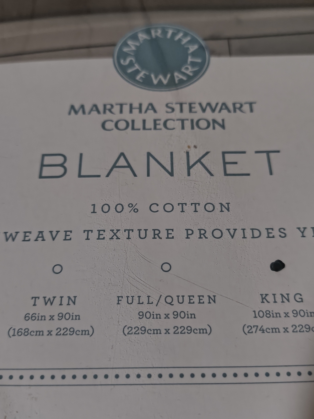 Martha Stewart 100% Cotton Basketweave Blanket King Unused, Shitake Color - Picture 2 of 3